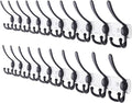 Dseap Coat Rack Wall Mount - 38” Long 10-Tri-Hooks Heavy Duty Coat Hanger Rail Wall Hooks for Hanging Coats Hats Clothing Clothes Purse Mudroom Entryway, White/Black, Pack of 2