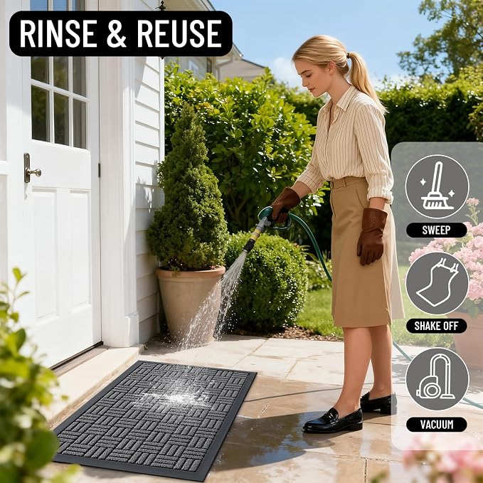OLANLY Front Door Mat Outside Entrance 47x32, Absorbent, Heavy Duty Sturdy Natural Rubber Doormat Indoor Outdoor, Stain and Fade Resistant, Non-Slip Backing Low Profile Floor Mat for Entryway, Grey