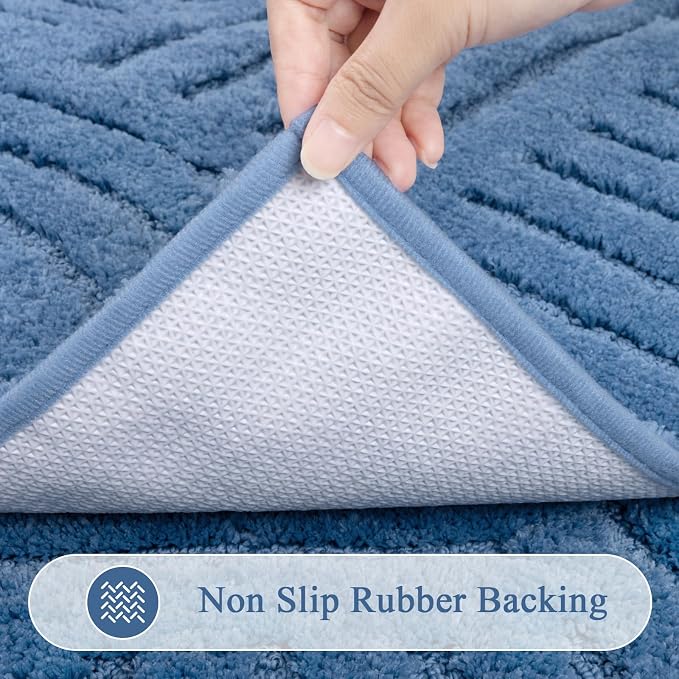 SHACOS Super Soft Bathroom Runner Rugs 24"x60" Non Slip Boho Bathroom Mats Microfiber Absorbent Carpet for Bath Room Machine Washable Shaggy Bath Rugs for Shower Bathtub Home Decor, Blue 2'x5'