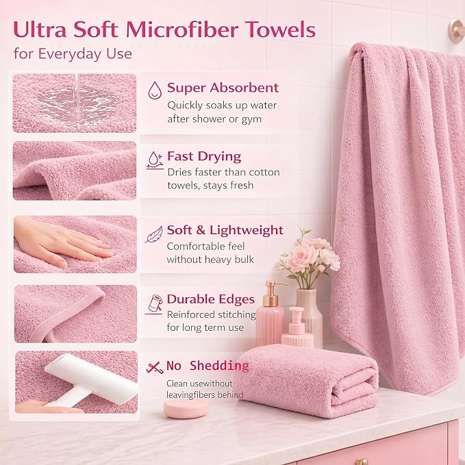Hosuly 3-in-1 Dorm Shower Kit Large Mesh Shower Caddy, 2 Pack Quick Dry Microfiber Towels 28'' x 55''& Non-Slip Bathroom Shoes, and Quick Dry Gym Travel Kit for Women