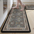 Collive Kitchen Mats for Floor, Cushioned Anti Fatigue Mat Floral Rugs 2 Piece Non Skid Waterproof Sink Rug, Memory Foam Comfort Standing Mat for Office, Laundry, Desk, Black/Mulit