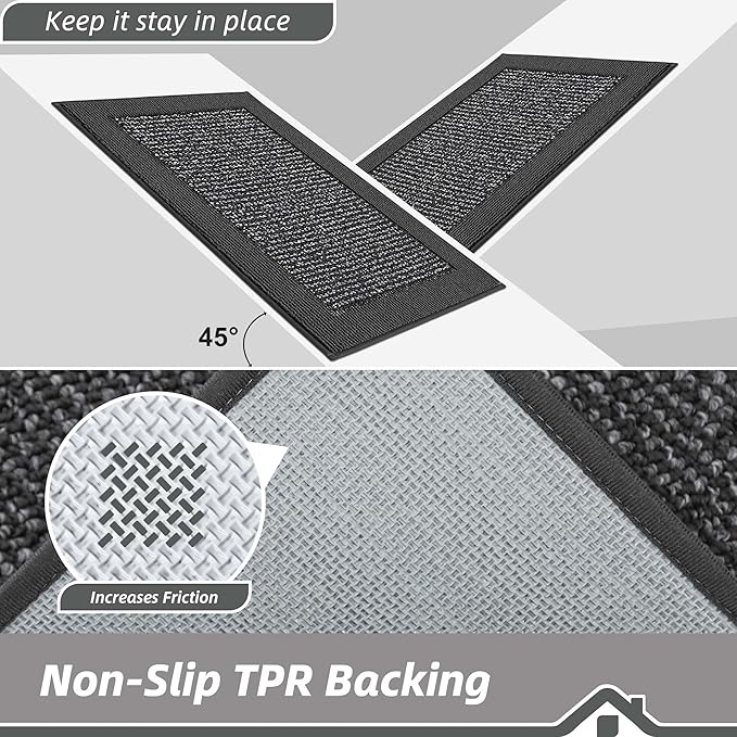 BEQHAUSE Kitchen Runner Rugs 24"x60", Kitchen Rugs Non-Slip Kitchen Mats for Floor, Absorbent and Stain Resistant Kitchen Mats, Machine Washable Rug for Kitchen, Hallway, Laundry & Sink, Charcoal