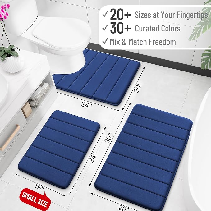 OLANLY Memory Foam Bath Mat 35x16, Super Soft Absorbent Bathroom Rugs, Quick Dry, Machine Washable Shower Floor Rugs, Bathmat Carpet, Bathroom Home Decor Accessories, Twilight Sapphire