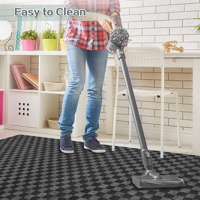 Custom Size Runner Rug 2 ft x 40 ft, 2-82ft Carpet Runners Hallway Entryway Kitchen Garage Laundry Room Area Rugs with Non-Slip Rubber Backing, Checkered Black