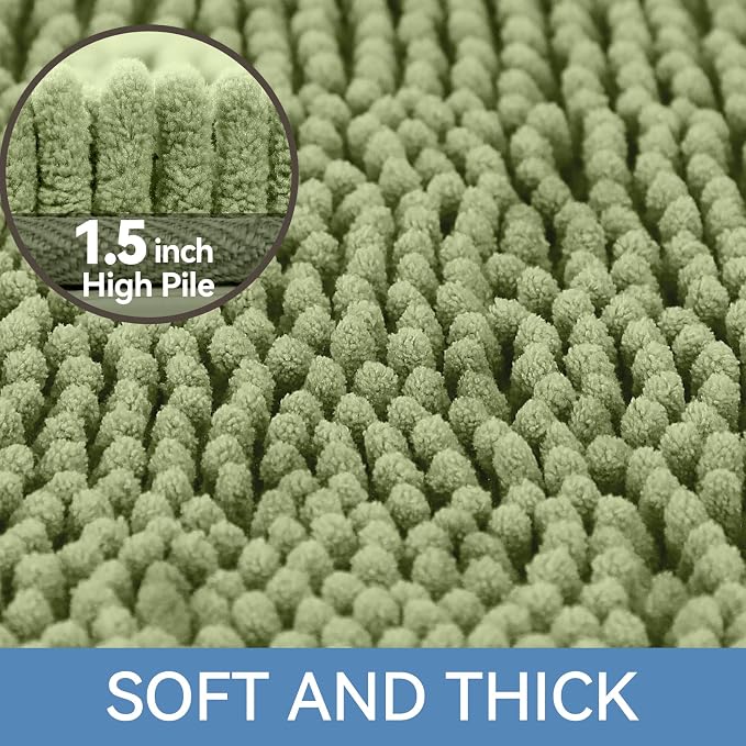Bcoimo 30x20 Chenille Bath Mat – Non-Slip with Backing Bath Rug Ultra-Absorbent and Machine Washable Bathroom Mat Quick-Dry Design. Ideal for Bathroom Shower and Tub Areas