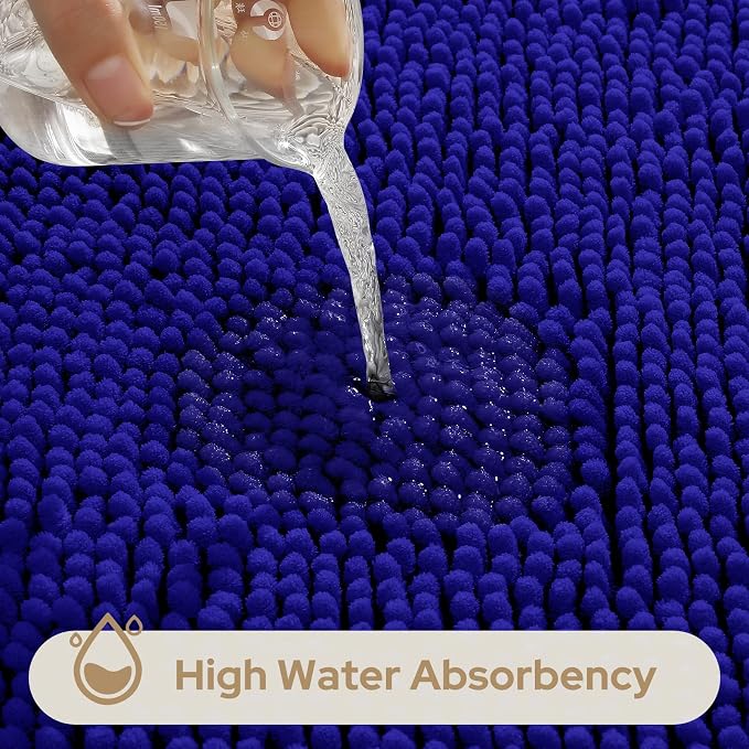 HOMEIDEAS 3 Pieces Bathroom Rugs, Ultra Soft Non Slip Absorbent Chenille Toilet Bath Mat Set (Royal Blue)