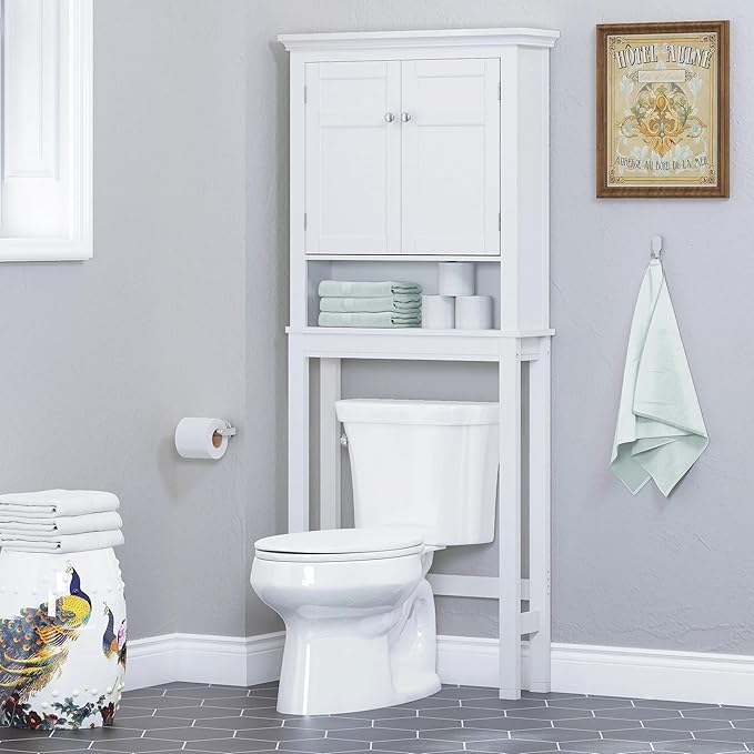 Spirich Over The Toilet Storage Cabinet, Bathroom Shelf Over Toilet, Space-Saving Over Toilet Bathroom Organizer, White