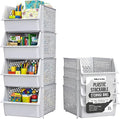 TidyFriend 4 Pack Stackable Storage Bins Open Front for Pantry Organizers and Storage, Pantry Storage for Food, Kitchen and Home Organization, Plastic Storage Bins, Dorm Room Essentials (Light Grey)