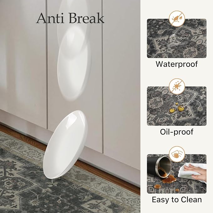 GENIMO Kitchen Mats for Floor 2PCs, Washable Anti Fatigue Mat for Cushioned, 17.3"x47"+17.3"x30", Waterproof Kitchen Rugs, Non Slip Comfort Standing Mat Rug for Home, Sink, Laundry, Midnight Gold