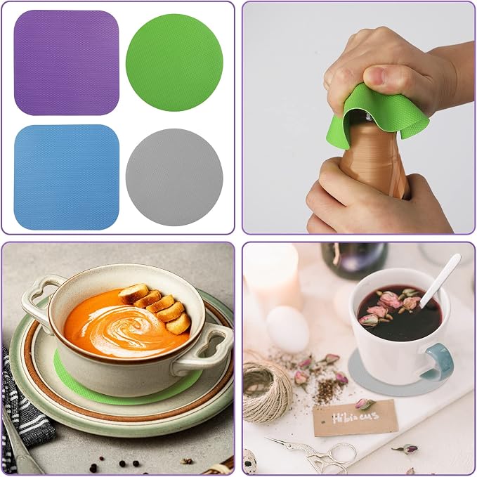LUTER 4pcs Jar Opener, Rubber, Multi-function Silicone Bottle Opener for Seniors with Weak Hands Lid Cap Gripper Pads Kitchen Coasters Gadgets(Blue, Green, Gray, Purple)