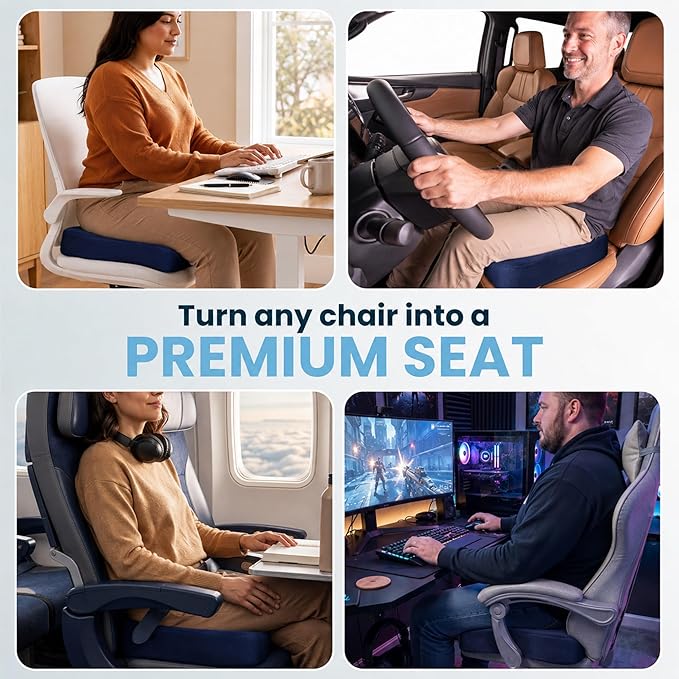 ComfiLife Extra Large Gel & Memory Foam Seat Cushion - Doctor Recommended Office Chair Cushion, Car Seat Cushion - Back & Sciatica Pain Relief - Wide Seat Cushion for Big & Tall (Navy Blue)