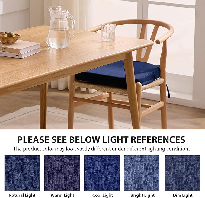 Ruqmuis Chair Cushions for Dining Chairs, 2" Thick Seat Cushions for Kitchen Chairs, D-Shaped Chair Pads with Washable Cover, Ties and Non Slip Backing, 17'' x 16'', Set of 2, Blue