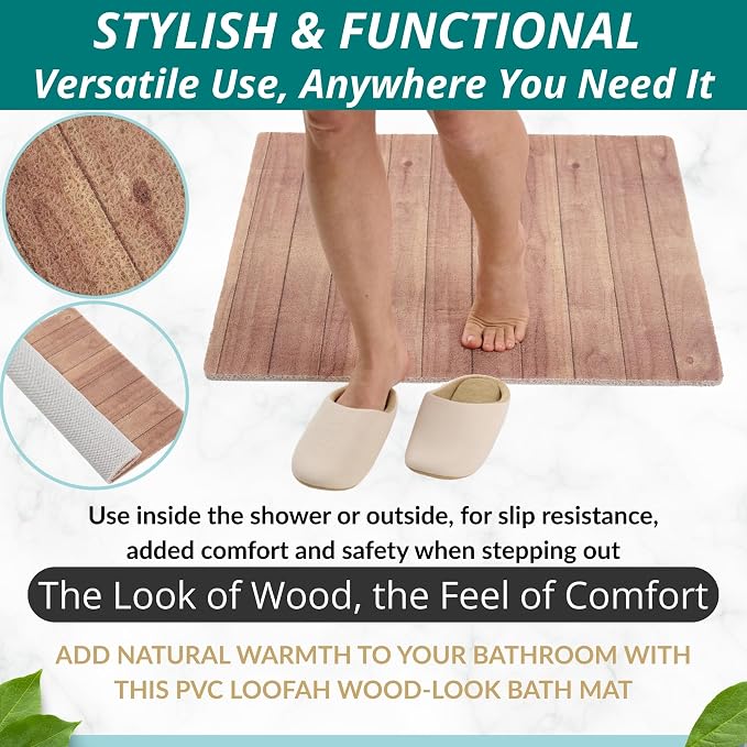 Square Shower Mat - Non Slip Shower Mats for Inside Shower - Extra Large 31x31 Shower Floor Mat Non Slip - Square Bath Mat for Shower - Secure Anti Slip Loofah Shower Bath Mat (31x31 Wood Teak)