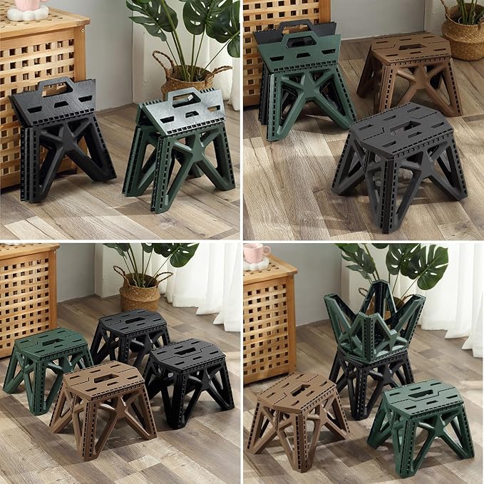 Folding Step Stool Holds 440 lbs - 9" Sturdy Foldable Step Stool with Non-Slip Base, Space Saving for Kitchen, Bathroom, Camping (Black)