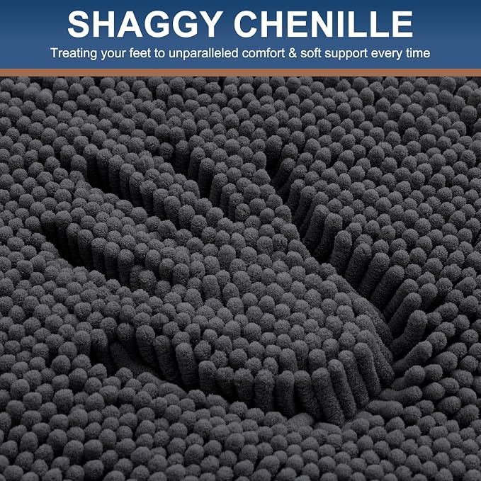 Smiry Luxury Chenille Bathroom Rugs 44x32, Extra Soft and Absorbent Shaggy Bath Mat, Machine Washable, Non-Slip Plush Carpet Runner for Tub, Shower, and Floor, Home Decor Accessories, Charcoal Grey