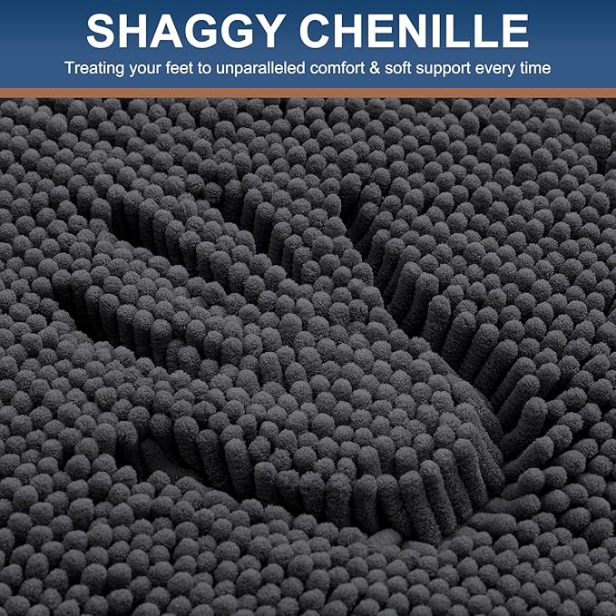 Smiry Luxury Chenille Bathroom Rugs 71x47, Extra Soft and Absorbent Shaggy Bath Mat, Machine Washable, Non-Slip Plush Carpet Runner for Tub, Shower, and Floor, Home Decor Accessories, Charcoal Grey