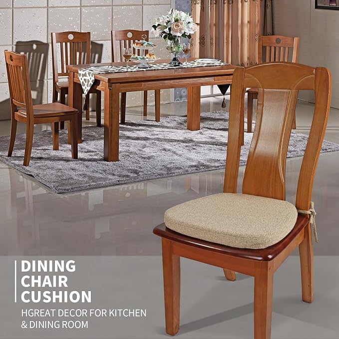SINOSSO 6 Pack Memory Foam Chair Cushions for Dining Chairs, Friendly Woven Fabric 16" U-Shape Comfortable Kitchen Chair Pads, Removable Slip Resistant Seat Cushions (Set of 6, Linen)