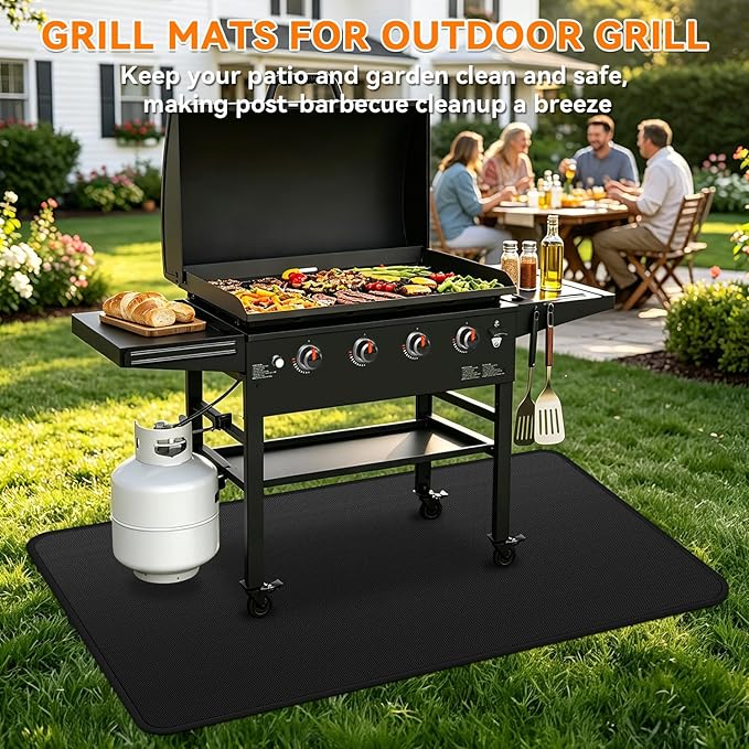 Under Grill Mats for Blackstone - 48 x 30 Inch BBQ Mats for Outdoor Grill Deck Protector, Double-Sided Fireproof Oil-Proof Waterproof Griddle Floor Mat for Outdoor Grilling, Easy to Clean