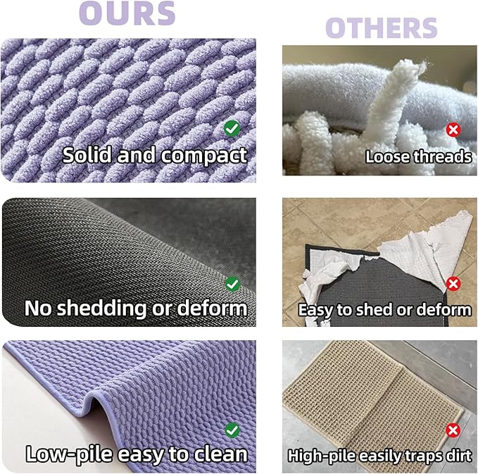 TYUU Bathroom Runner Rugs, Long Bath Mat Runner Washable Thin Quick Dry Low Pile Bathroom Runner Rugs Non Slip, Lavender 24"x70"