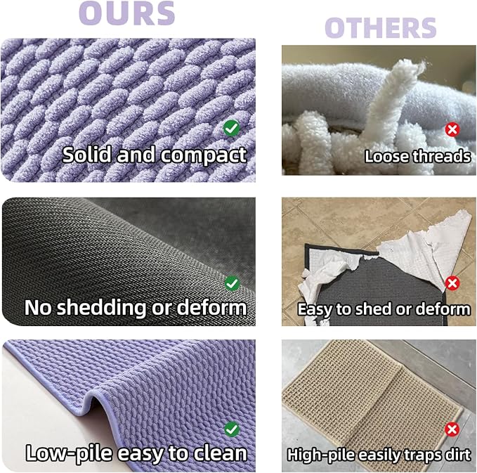 TYUU Bathroom Runner Rugs, Long Bath Mat Runner Washable Thin Quick Dry Low Pile Bathroom Runner Rugs Non Slip, Lavender 16"x60"