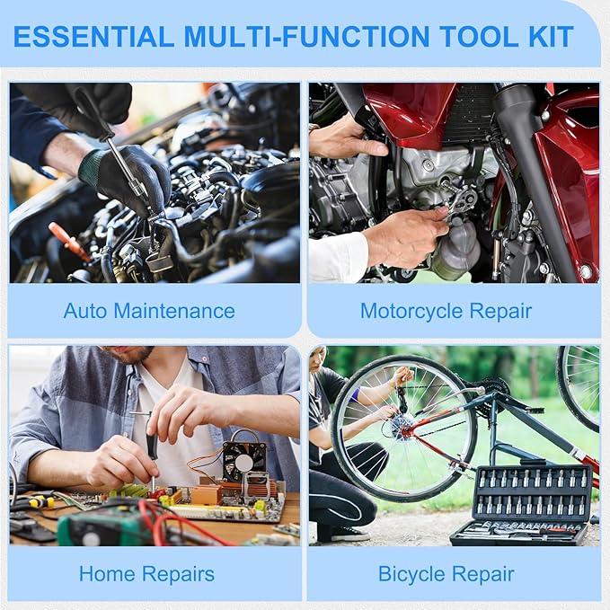 46PCS 1/4 Inches Ratchet Socket Wrench Set, Metric Socket Ratchet Wrenches Set, Ratcheting Wrench Tool Sets for Men, Premium Small Car Tool Kit for Automotive, Household Maintenance and Repairs