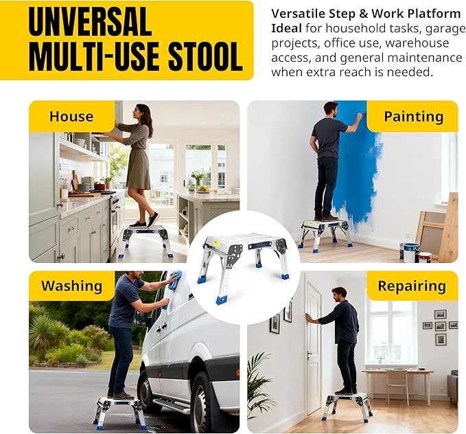 MaxWorks Folding Aluminum Work Platform and Step Stool 350 lb Capacity Lightweight Portable Step with Carry Handle for Garage Home and Jobsite Use (80773)
