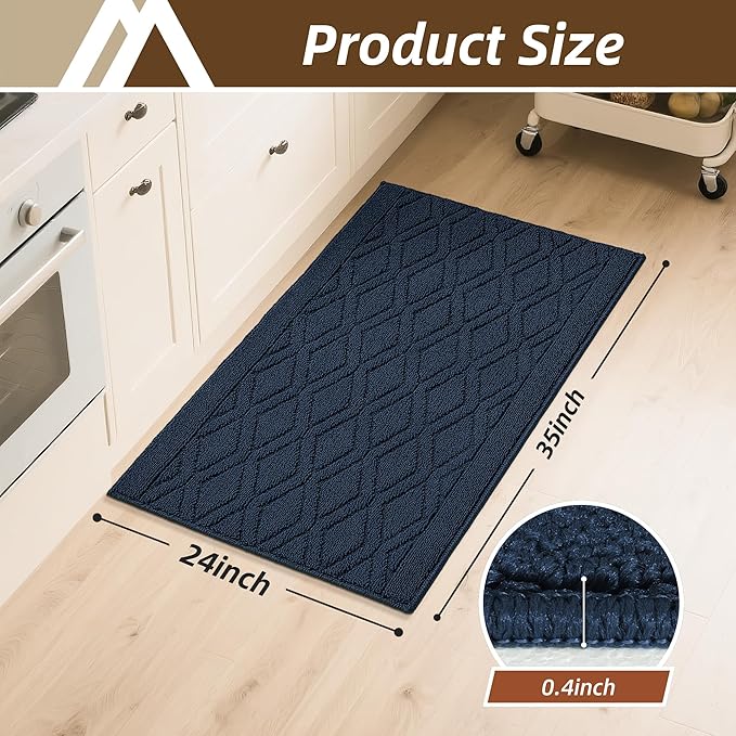 COSY HOMEER Kitchen Rugs 24"x35" Non-Slip Washable Kitchen Mats for Floor Polypropylene Absorbent Kitchen Floor Mat for Kitchen Sink Entryway,Navy Blue