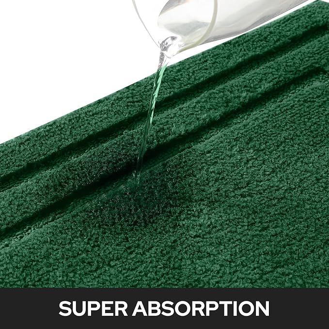HOMEIDEAS Bathroom Rugs Sets 2 Piece, Super Soft and Absorbent Non Slip Microfiber Machine Washable Bath Mat Set (20" x 32" + 16" x 24", Dark Green)