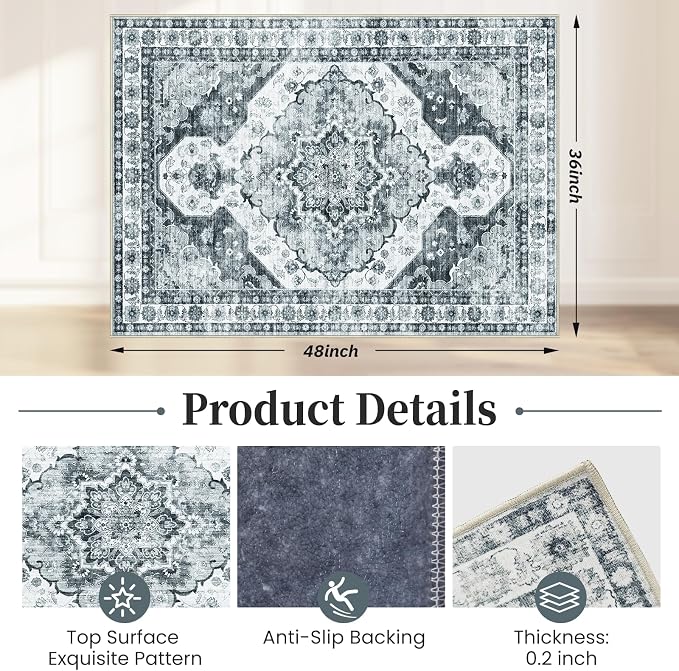 Office Chair Mat for Hardwood Floor&Tile Floor,36"X 48" Heavy Duty Desk Chair Mat for Hard Floors,Under Desk Rug for Rolling Computer Chair,Anti Slip,Low Pile Carpet Floor-Grey Flower