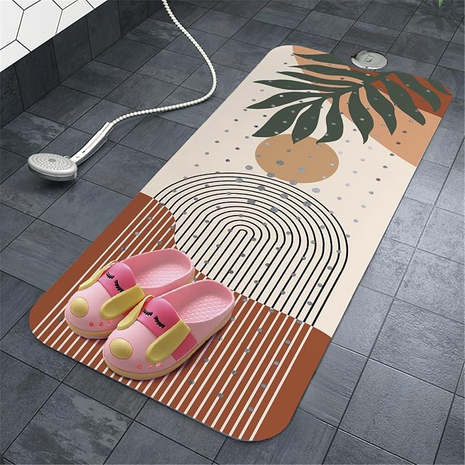 Rainbow Bathtub Mat Non Slip, Boho Baby Bath Mat for Tub Rubber Tub Mat, Kids Bath Mats for Bathroom Abstract Anti Slip Shower Mat with Suction and Drain Holes Machine Washable, 40″X16″