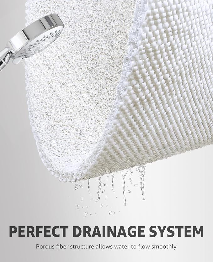 OTHWAY Shower Mat Non Slip Without Suction Cups, Quick Drying Bathtub Mat Non Slip for Shower Bathroom, PVC Loofah Shower Mat for Wet Areas (White)