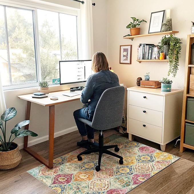 Office Chair Mat for Hardwood Floor & Tile Floor,36"X 48" Heavy Duty Desk Chair Mat for Hard Floors, Under Desk Rug for Rolling Computer Chair,Anti Slip,Low Pile Carpet Floor Protector-Multi