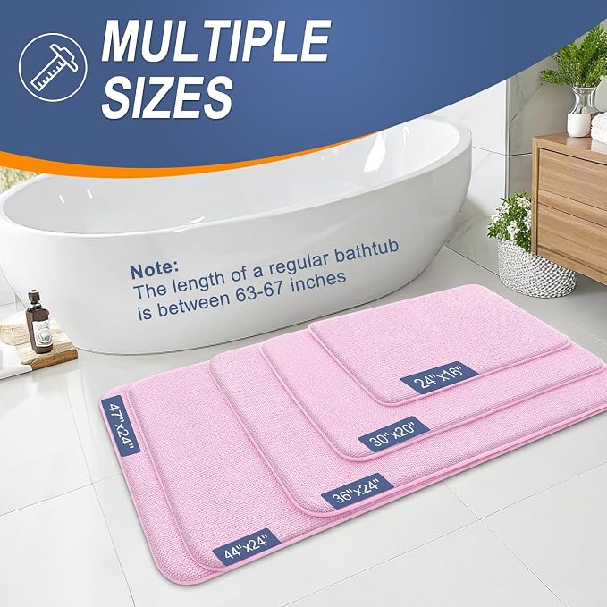 OLANLY Thick Memory Foam Small Bathroom Rugs 24x16, Extra Soft Absorbent Bathroom Mat, Quick Dry Bath Mats, Non-Slip, Machine Washable Carpet for Bathroom, Tub and Shower, Home Decor Accessories, Pink