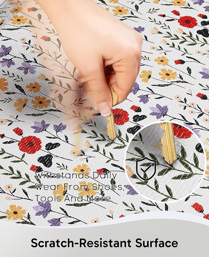 Ophanie Kitchen Mats for Floor, 3/4 inch Thick, 17x28 Anti Fatigue Cushioned Mat, Kitchen Rugs, Waterproof, Comfort Ergonomic Standing Mat for Office, Home, Sink, White Flower Non-Slip Ridged Bottom