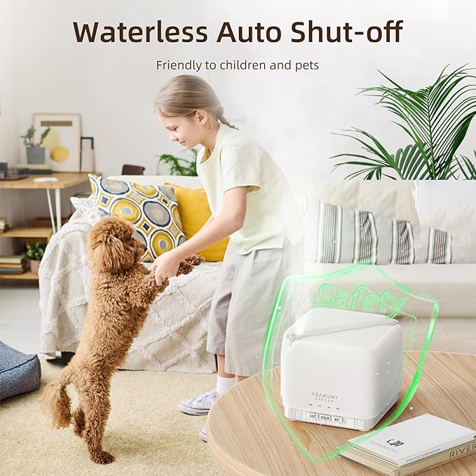 ASAKUKI Essential Oil Diffuser for Home, Large 700 ml Humidifier with Automatic Shut-Off, Quiet Aromatherapy Diffuser with 7 LED Lights for Living Room, Kitchen, Bedroom, Hotel - White