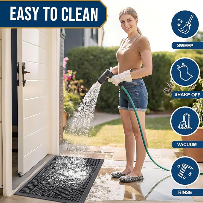 Smiry Front Door Mat Outside Entrance, Heavy Duty Sturdy Natural Rubber Doormat, Trap Dirt and Moisture, Easy Clean Low Profile Mats for Indoor Outdoor Entry, Irregular Triangle (71x47, Medium Grey)
