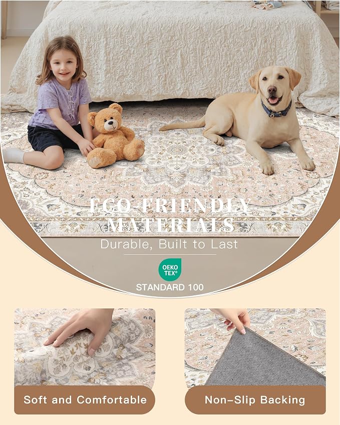 Madane Hallway Runner Rug - 2x5 Rug Runner Washable Runner Rugs Non-Slip Low-Pile Kitchen Runner Rug Laundry Room Rug Throw Carpet for Entrance Bedroom Living Room (2'x5', Pink/Gray)