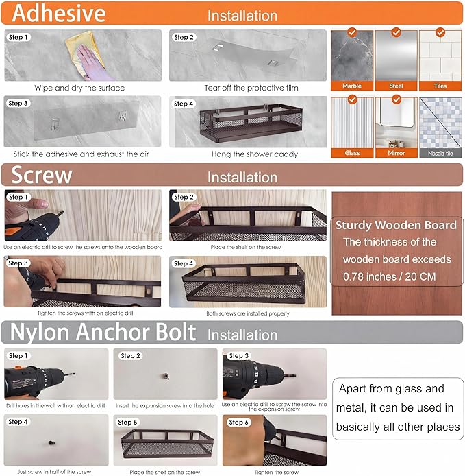 PUSDON 2-Pack 16.5" Extra Long Slim Hollowout Shower Caddy, Wall Mount Spice Rack & Bathroom Organizer, Mesh Bottom Cabinet Door Shelf Holds 50LBS - Vintage Bronze, Hollowout