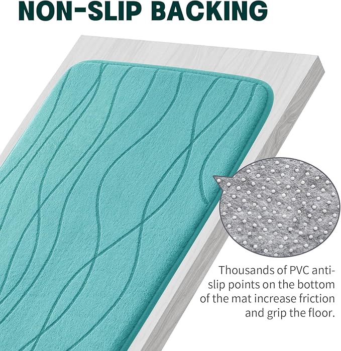 YIHOUSE Memory Foam Bathroom Rug Sets, Teal, 2 Piece-U Shape & Small Mat | Ultra Soft, Absorbent, Non-Slip, Machine Washable
