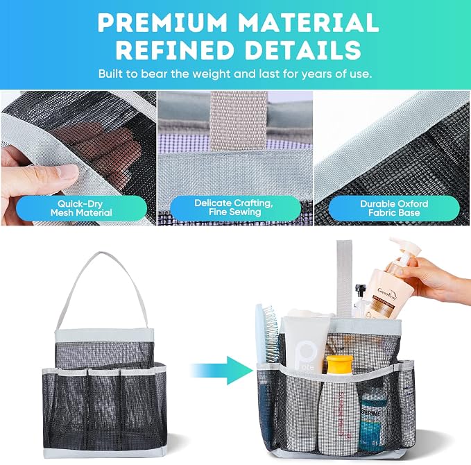 EUDELE Mesh Shower Caddy Portable for College Dorm Room Essentials,Shower Caddy Dorm with 8-Pocket Large Capacity for Beach,Swimming,Gym,Travel essentials