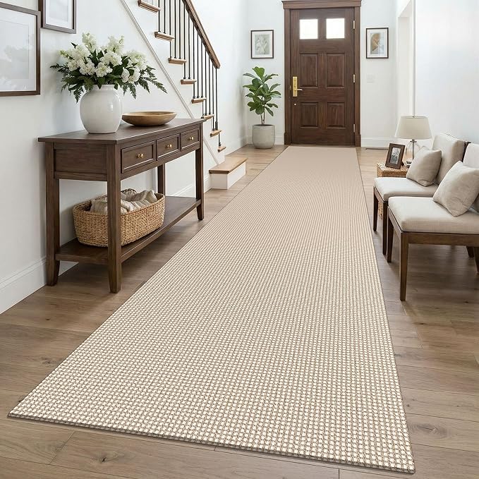KOZYFLY 3x16 Runners Rugs for Hallway, Extra Long Washable Runner Rug, Non Slip Rubber Backed Kitchen Runner, Cotton Entryway Rug, Floor Carpet for Entry, Aisle, Hall, Ivory/Camel/Brown
