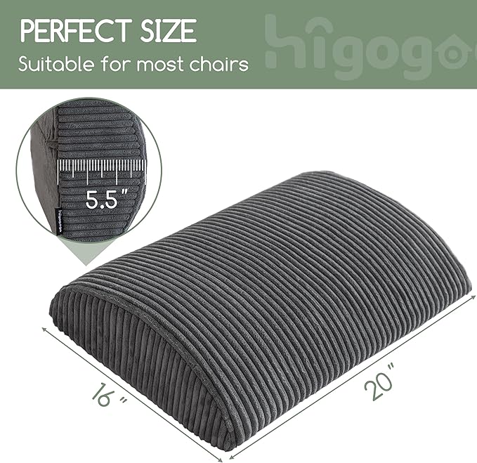 Lumbar Support Pillow for Recliner Chair/Accent Chair/Couch, Extra Large Memory Foam Back Support Cushion for Elderly, Recliner Cushions for Back Rest, Pain Relief, Reading, Washable Cover, Dark Grey