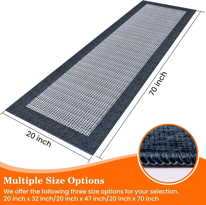 StepRite Kitchen Rugs, Kitchen Mats for Floor, 70"x20" Non-Slip Machine-Washable Kitchen Throw Rug, Navy Blue