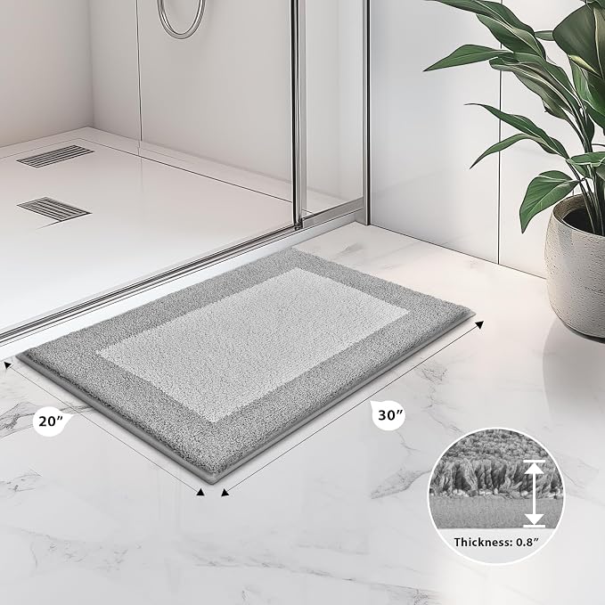 anllugs Bathroom Rugs 20" x 30", Non-Slip Extra Soft Absorbent Bath Rugs, Machine Washable Quick Dry Bath Mats for Bathroom Floor, Shower, Bathtub and Sink, Light Grey & Grey