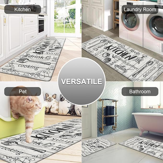 HEBE Kitchen Rugs Set of 2, Cushioned Anti Fatigue Kitchen Mats for Floor, Non Slip Waterproof Comfort Standing Desk Mat Carpet for Sink, Stove, Laundry Room