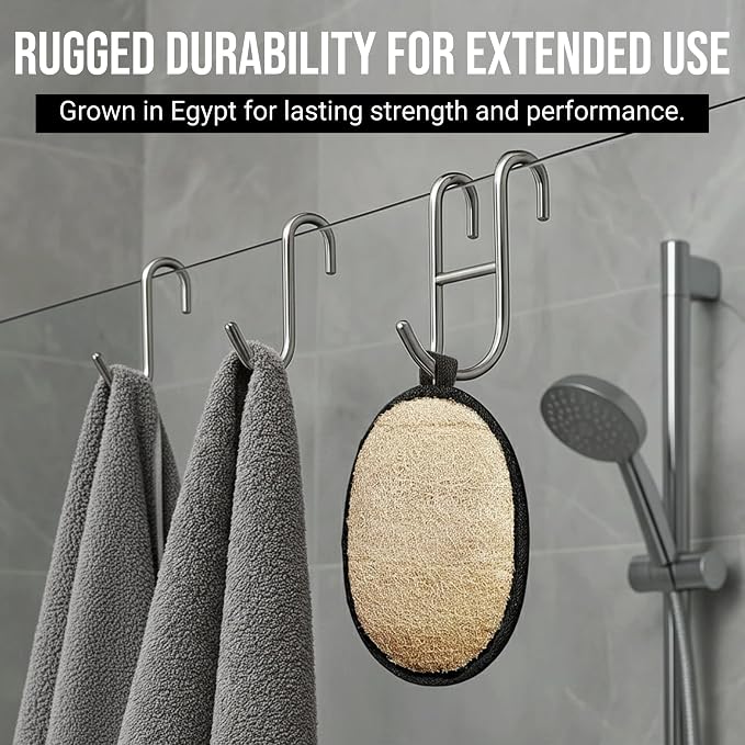 SERRENTO Loofah Body Scrubber Back Scrubber - Egyptian Luffa Shower Sponge for Men, Bath Sponge Exfoliator, Body Wash Scrub Tool, Loofa Louffa Bath Accessories, 2PCS Black & White Set