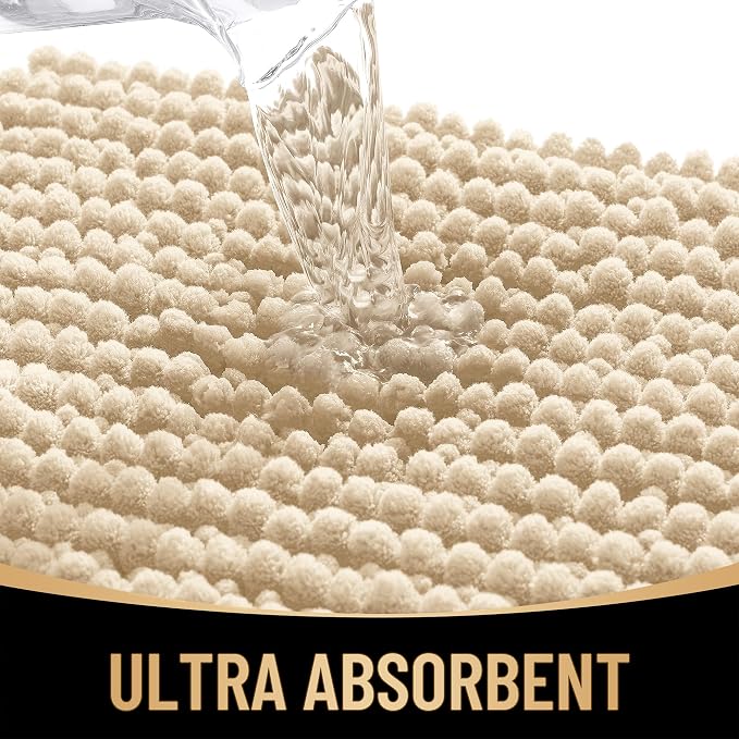 OLANLY Thick Large Bathroom Rugs 44x32, Extra Soft Absorbent Chenille Bath Rugs, Rubber Backing, Machine Wash Dry, Bath Mats for Bathroom Floor, Tub and Shower, Home Decor Accessories, Beige