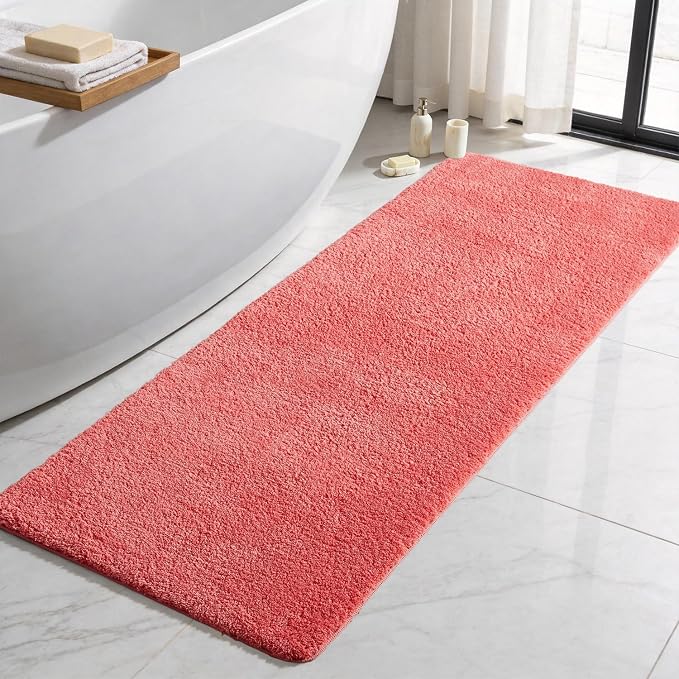 TYUU Bathroom Runner Rug, Ultra Soft Long Bath Mat Super Absorbent Quick Dry Bathroom Runner Rugs 24 x 72 Non Slip Washable, Pink 24" x 72"