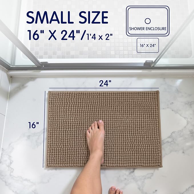 SUBRTEX Bathroom Rugs Chenille Bath Rug Soft Short Plush Bath Mat Soft Shower Mat Water Absorbent Shower Mat Quick Dry Machine Washable(Taupe Brown,18" x 24")