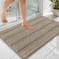 OLANLY Thick Bathroom Rugs 36x24, Extra Soft Absorbent Chenille Striped Bath Rugs, Rubber Backing, Machine Wash Dry, Bath Mats for Bathroom Floor, Tub and Shower, Home Decor Accessories, Warm Taupe